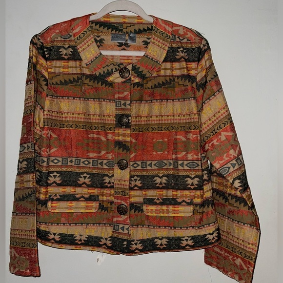 Chicos Cotton Blend Aztec Print Buttn Jacket - Picture 1 of 8